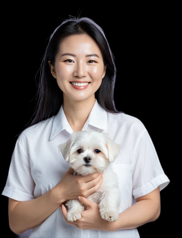 강아지를 안고 웃는 보호자